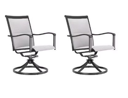 Photo 1 of STYLE SELECTIONS MELROSE SET OF 2 BLACK STEEL FRAME SWIVEL DINING CHAIR(S) WITH OFF-WHITE CUSHIONED SEAT
