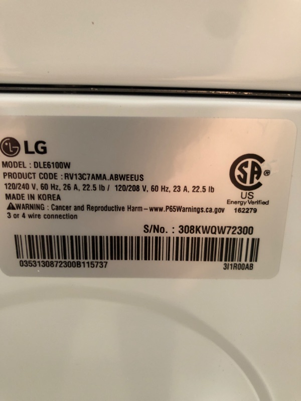 Photo 2 of LG - 7.3 Cu. Ft. Smart Electric Dryer with Sensor Dry - White
