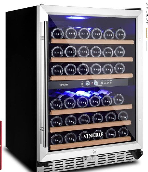 Photo 1 of VINERIE Premium 24 Inch Wine Cooler Refrigerators, 46 Bottle Dual Zone Built-in or Freestanding Fridge with Upgrade Compressor & Tempered Glass Door, 41F-73F Digital Temperature Control