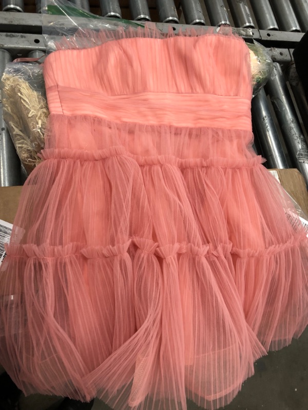 Photo 3 of BCBGMAXAZRIA Women's Fit and Flare Sleeveless Short Evening Dress Mesh Boned Bodice Pleated Tulle Skirt 12 Rose