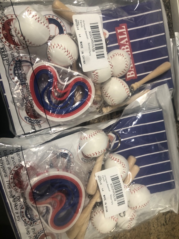 Photo 2 of 18 Pieces Baseball Party Favors Includes Baseball Silicone Rubber Bracelets, Baseball Keychain Baseball Sticker and Baseball Party Bags for Baseball Sports Themed Birthday Party School Party Favors--2 SETS 