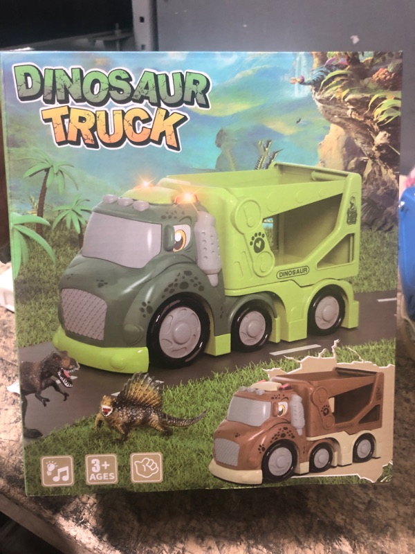 Photo 2 of Bennol Dinosaur Toys for Kids 1 2 3 4 5 Year Old Boys, 2 PCS Dinosaur Trucks with 8 Dinosaur Toys,Dinosaur Activity Playmat,Dino Cars Sets with Light Sound, Toys for 2 3 4 5 Toddlers Boys Gifts