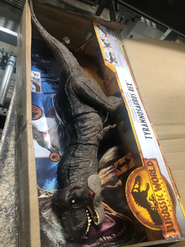 Photo 2 of ?Jurassic World Dominion Dinosaur T Rex Toy, Thrash ‘N Devour Tyrannosaurus Rex Action Figure with Sound and Motion???? Frustration Free Packaging