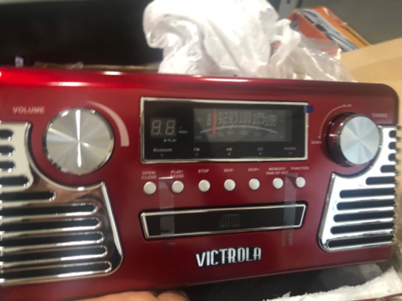 Photo 2 of Victrola 50's Retro Bluetooth Record Player & Multimedia Center with Built-in Speakers - 3-Speed Turntable, CD Player, AM/FM Radio | Vinyl to MP3 Recording | Wireless Music Streaming | Red Red Record Player