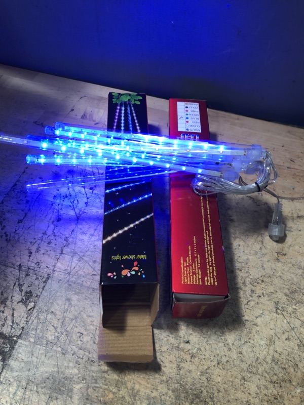 Photo 1 of 2 pack of Cobbe Meteor Shower Falling Rain Lights Christmas Lights 8 Tubes 192 LED Icicle Snow Falling Christmas Lights Outdoor Raindrop Lights, Xmas Tree Holiday Decoration LXY-BYQ Blue Light
