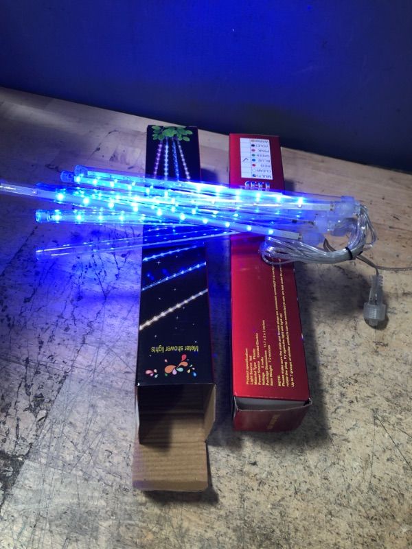 Photo 2 of 2 pack of Cobbe Meteor Shower Falling Rain Lights Christmas Lights 8 Tubes 192 LED Icicle Snow Falling Christmas Lights Outdoor Raindrop Lights, Xmas Tree Holiday Decoration LXY-BYQ Blue Light