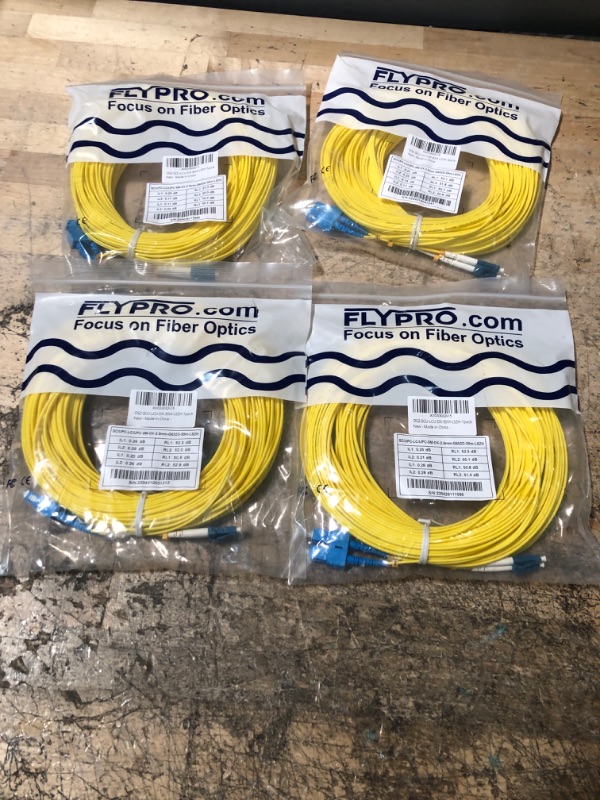 Photo 2 of 4 pack of FLYPROFiber 30M OS2 SC to LC Fiber Patch Cable | Length Options: 1m-50m, 1G/10G Single Mode Duplex 9/125um SMF Fiber Optic Cable Cord LSZH 30Meter(98ft) 30m / 98ft OS2 SC/LC Singlemode 1