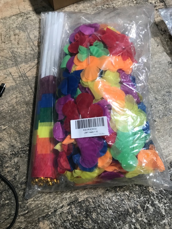 Photo 2 of 24 PCS Rainbow Pride Stuff, Including 12 PCS Pride Leis Necklaces & 12 PCS Rainbow Handheld Flags, Quality Polyester Pride Decorations for Gay Pride Month Parade Party Favors LGBT Event Cosplay 12 Set Pride leis flags