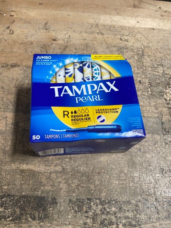 Photo 2 of *** 2 PACK BUNDLE *** Tampax Pearl Tampons Regular Absorbency, With Leakguard Braid, Unscented, 50 Count Regular (100ct)