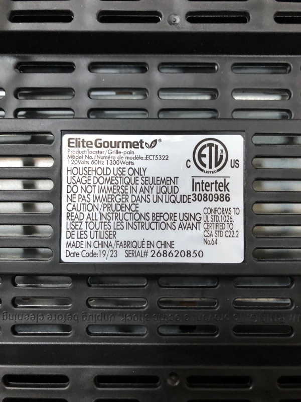Photo 1 of Elite Gourmet ECT5322 Long Slot 4 Slice Toaster, Countdown Timer, Bagel Function, 6 Toast Setting, Defrost, Cancel Function, Built-in Warming Rack, Extra Wide Slots for Bagels Waffles, Stainless Steel 4 Slice Stainless Steel and Jet Black