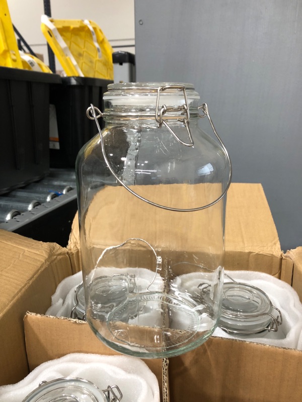 Photo 1 of Nuenen 4 Pack 1 Gallon Beverage Dispenser Glass Drink Dispenser Clear Lemonade Dispenser with Spigot 1 Gallon Glass Pitcher for Water Tea Juice Laundry Detergent Jug Jar Party Container