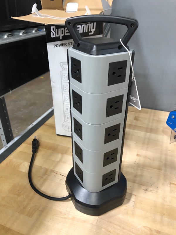 Photo 2 of Surge Protector Power Strip Tower - SUPERDANNY 3000W 13A Desktop Charging Station, 10 Outlet & 4.2A 4 USB Ports, 16 AWG 6.5ft Extension Cord, 3-Prong, Grounded, Multiple Protections for Home, Office 6.5ft 3-layer