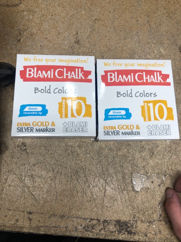 Photo 2 of 2 pack of Blami Arts Liquid Chalk Markers Erasable 10 pack with Extra Gold and Silver Colors - Vibrant Color For Chalkboard Signs, Windows, Blackboards - 6mm Reversible Tip Chalk Pens, Erasing Sponge Included 10 Set Multi-Colors