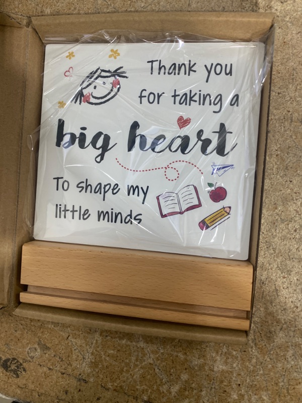 Photo 2 of BaubleDazz Teacher Appreciation Gifts, Teacher Gifts for Women, Men, Thank You Card from Kids, Preschool Teacher Gifts, Kindergarten Teacher Gifts, Plaque with Wooden Stand