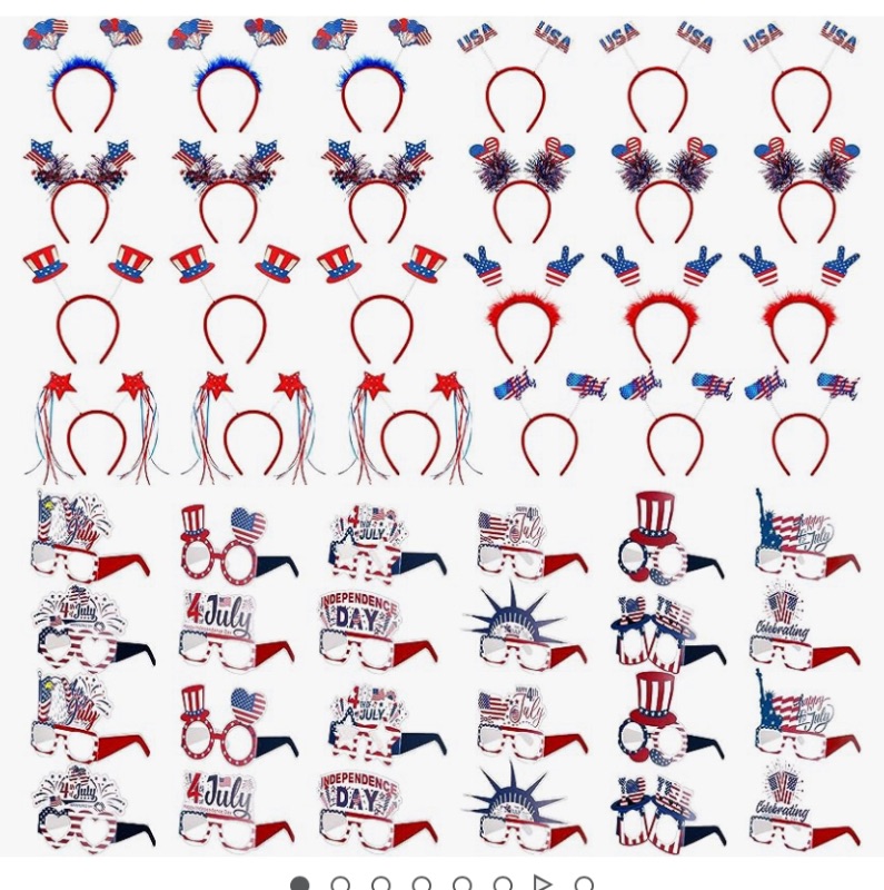 Photo 1 of 48 Pcs 4th of July Party Favors 4th of July Headband Glasses for Kids Adults 4th of July Decorations Includes American Flag Headband Patriotic Glasses 4th of July Accessories Patriotic Photo Props
