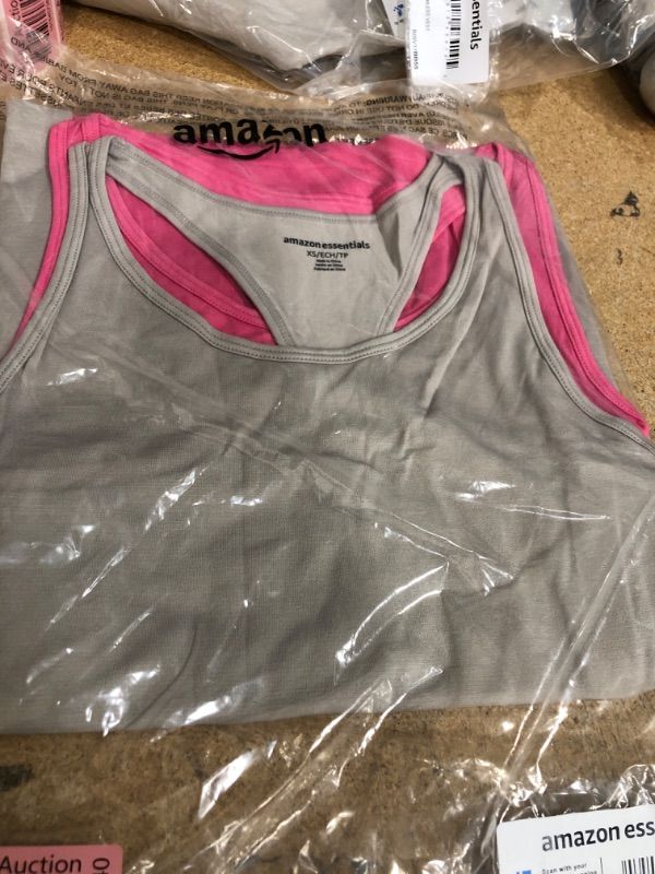 Photo 2 of Amazon Essentials Women's Active Seamless Standard-Fit Racerback Tank, Pack of 2 Small Light Grey/Hot Pink