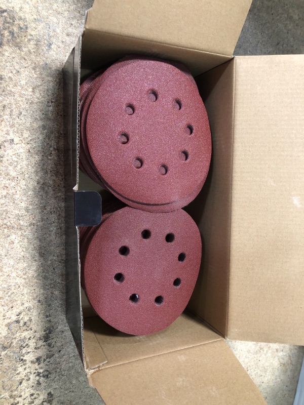 Photo 1 of 120Pcs Orbital Sander Pads,5 Inch Sanding Discs Hook and Loop 120Grit,8 Hole Orbital Sanding Discs Sandpaper for Woodworking, Orbital Sander,Replacement Pad 120 Grit