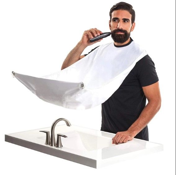 Photo 1 of *SET OF TWO* Beard Apron Hair Clippings Catcher Grooming Bib for Men Shaving & Trimming Non Stick Hair Beard Cape Cloth Waterproof with 2 Suction Cups Perfect Gift for Men - White