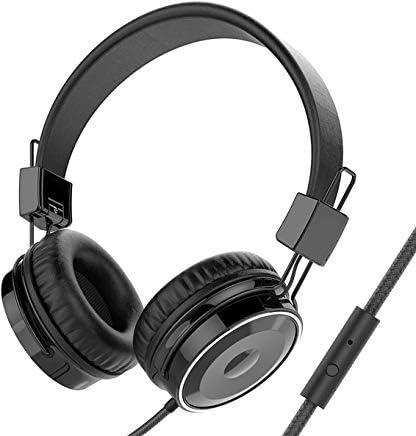 Photo 1 of BASEMAN Wired Headphones with Microphone - Foldable Wired On-Ear Headphones for Laptops Computer Cellphone Tablet, Stereo Bass Headsets with 3.5mm Jack No-Tangle Cord for Boys Girls Women Men - Black