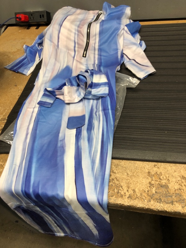 Photo 1 of BLUE WOMENS TIE DYE DRESS LONG SLEEVE WITH BELT SIZE LARGE