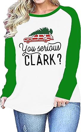 Photo 1 of Christmas T Shirt You Serious Clark T-Shirt Christmas Tree Graphic 3/4 Raglan Sleeve Plus Size Baseball Tees Top XL