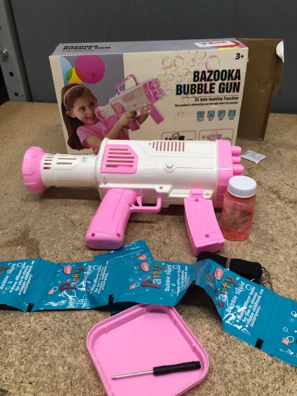 Photo 1 of Bubble Gun Machine for Adults Kids, 24 Hole Bubble Maker, Bubble Blaster Party Favors, Summer Outdoor OutsideToys, Halloween Christmas Birthday Party Gifts for Boys Girls Age 2 3 4 5+ Years Old Pink-h-1