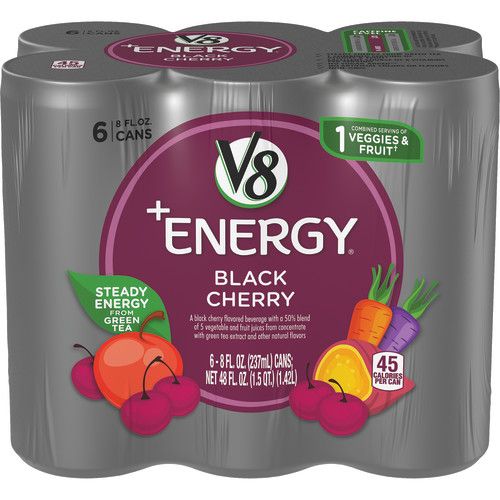 Photo 1 of (24 Cans) V8 +Energy Black Cherry, 8 Fl Oz EXP DATE NOV 2023
