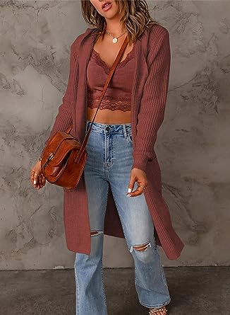 Photo 1 of Dokotoo Womens 2023 Solid Hooded Cardigan Sweaters for Women Knitted Coats Outerwear Casual Long Cardigans with Pockets MEDIUM