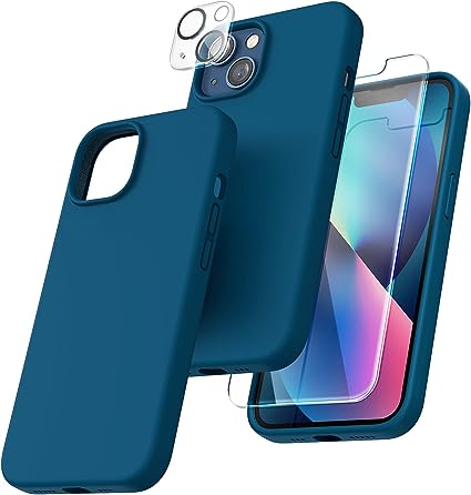 Photo 1 of TOCOL 5 in 1 for iPhone 13 Case, with 2 Pack Screen Protector + 2 Pack Camera Lens Protector, Liquid Silicone Phone Case for iPhone 14, Midnight Blue
