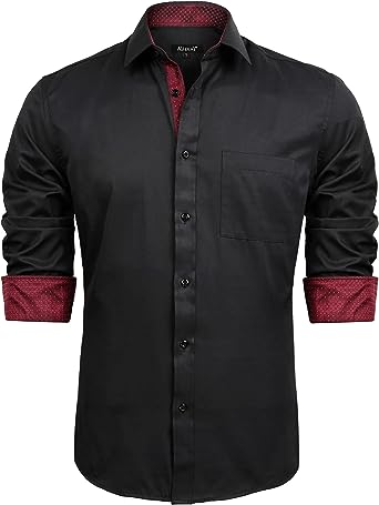 Photo 2 of Alizeal Men's Business Slim Fit Dress Shirt Long Sleeve Patchwork Button-Down Shirt LARGE
