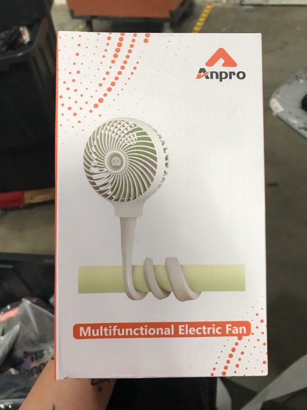 Photo 2 of Anpro Stroller Fan for Baby - Portable Baby Fan Clip on Stroller/Crib with Flexible Stand, Car Seat Fan 3000 mAh Rechargeable Battery Operated USB Personal Desk Fan, White