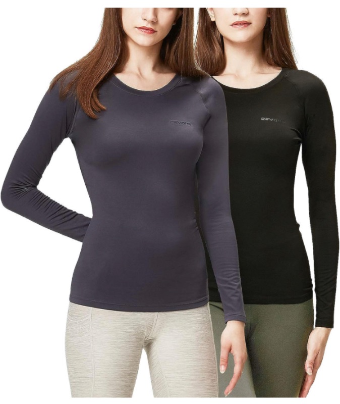 Photo 1 of DEVOPS Women's 2 Pack Thermal Long Sleeve Shirts Compression Baselayer Tops XL