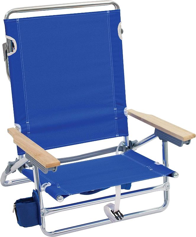 Photo 1 of 
Rio Brands 5 Position Classic Lay Flat Beach Chair with Backpack Straps, Polyester, Blue, 8.5"