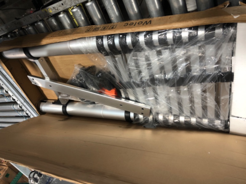 Photo 1 of 17.7FT Telescoping Ladder,Upgrade Anti-Pinch Telescopic Extension ladders with 2 Triangle Stabilizers,Aluminum Multi Purpose Folding ladders with Portable Wheels Non-Slip Balance Bar