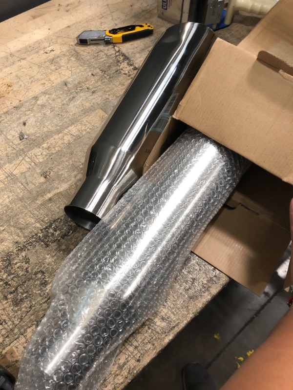 Photo 2 of 2.5 Inch Inlet Exhaust Tip, LCGP 2.5" Inlet x 4" Outlet x 18" Overall Length Weld On Universal Stainless Steel Polished Diesel Exhaust Tailpipe Tip 2 Pcs Polished 2.5“x4"x18"