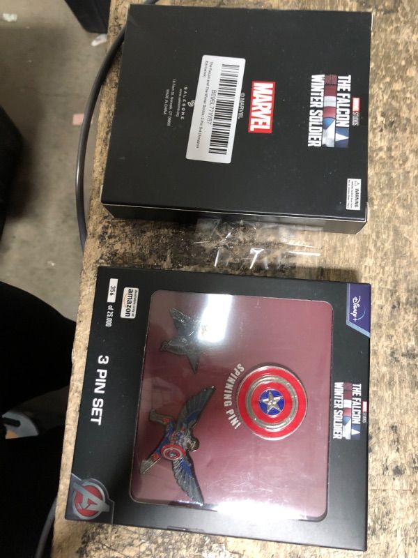 Photo 2 of 2-Marvel Studios: The Falcon and The Winter Soldier Metal based and Enamel 3 Lapel Pin Set with 16cm Officially Licensed Circular Window Box. (Amazon Exclusive)