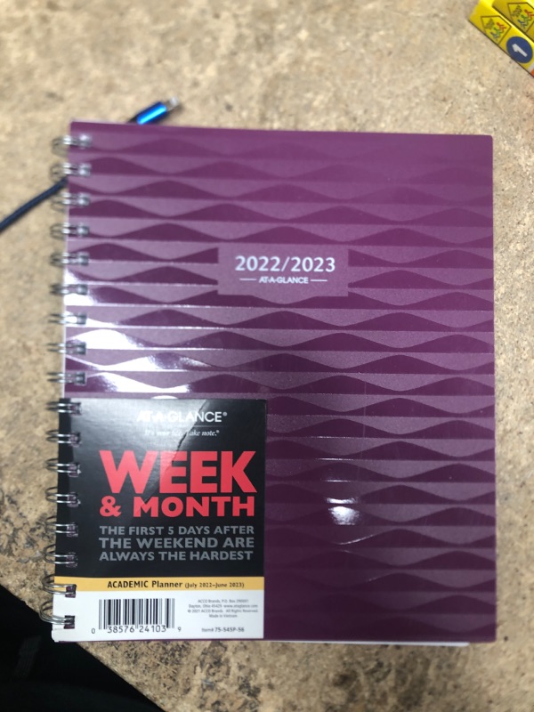 Photo 2 of AT-A-GLANCE 2022-2023 Planner, Weekly & Monthly Academic, 7" x 8-3/4", Medium, Elevation, Berry (75545P5623) Berry Medium - Weekly/Monthly 2022-2023 New Edition