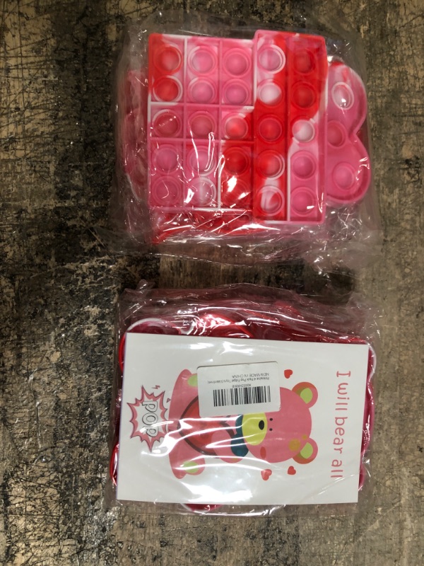 Photo 2 of 2 bags-Pinkiwine 4 Pack Colorful Valentines Fidget Sensory Pop Toys with Cards for Him Kids School Class Classroom Valentines Day Cards Gifts Prizes Party Favors