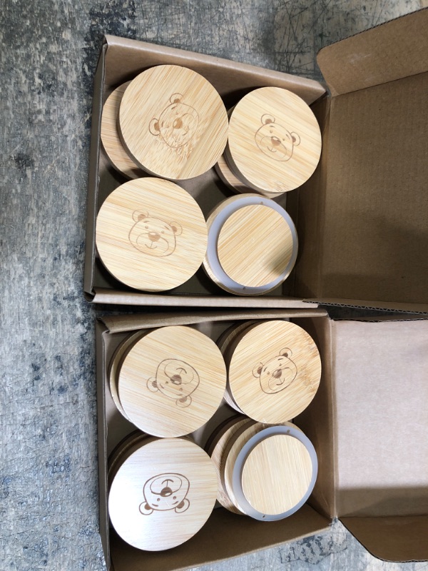 Photo 2 of 2 boxes-Jiooil Bear 8 Pack Bamboo Mason Jar Lids with Straw Hole,Reusable Seal Lid,Regular Mouth Storage Canning Jar Lids