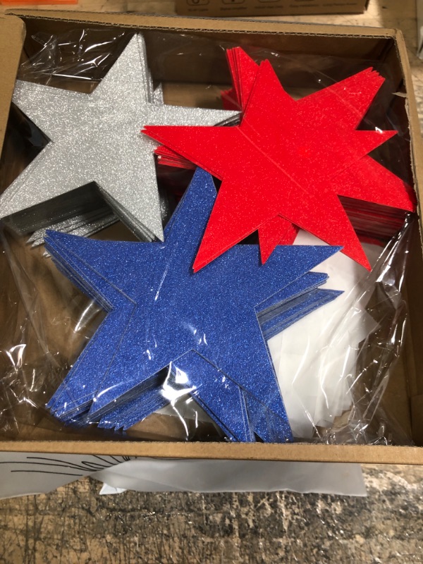 Photo 2 of Fainne 300 Pieces Glitter Star Cutouts Paper Star Confetti Cutouts Red White and Blue Decorations for Bulletin Board Classroom Wall Independence Day Party Decoration Supplies 6 Inch in Diameter