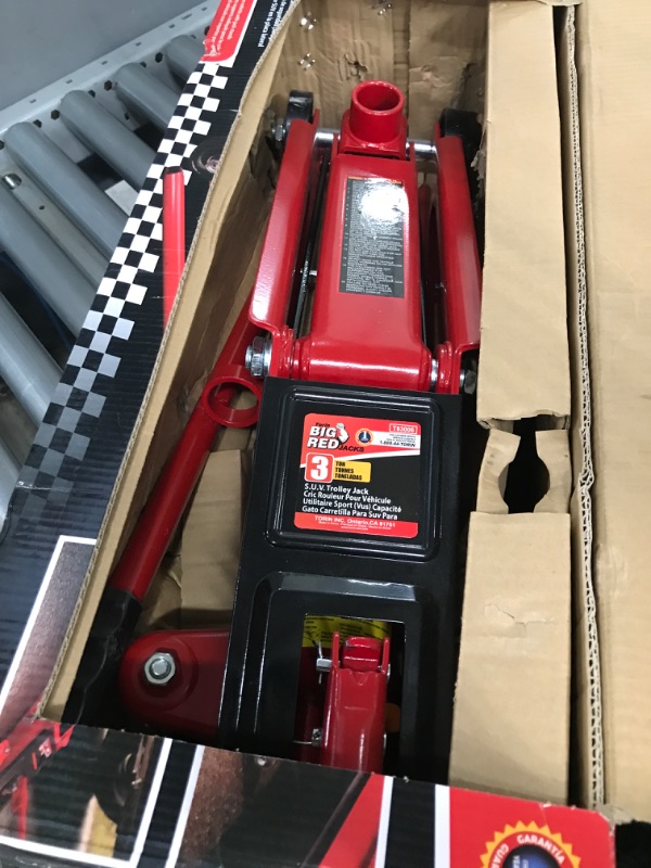 Photo 2 of BIG RED TAM83006 Torin Hydraulic Trolley Service/Floor Jack with Extra Saddle (Fits: SUVs and Extended Height Trucks), 3 Ton (6,000 lb) Capacity, Red 3 Ton with Saddle Adapter