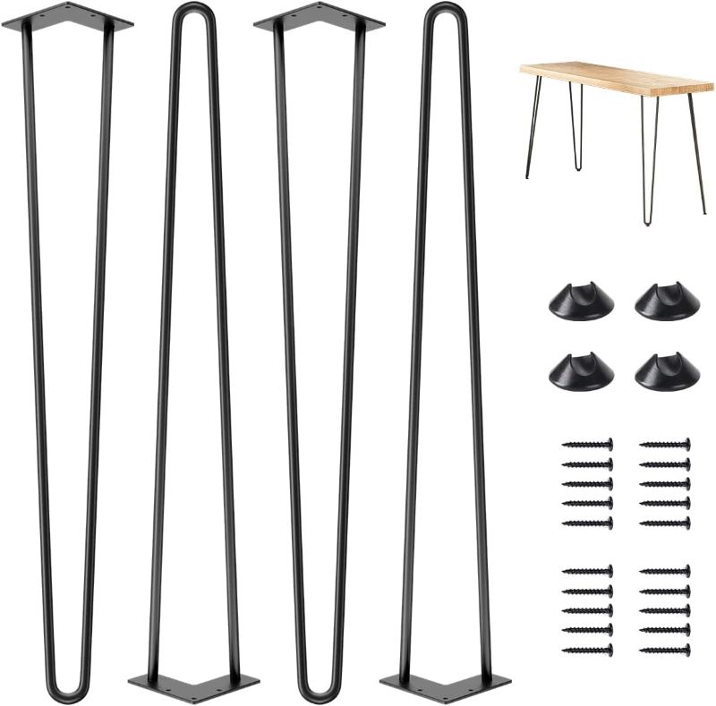 Photo 1 of **ONLY THE LEGS TO FURNITURE Genius Iron 32 Inches Hairpin Table Furniture Legs, 1/2" 2 Solid Rods with Industrial Design - Home DIY Projects for Modern Desks, Bench and Ding Board Include Rubber Floor Protectors, Black, 4 PCS 32 Inch Black
