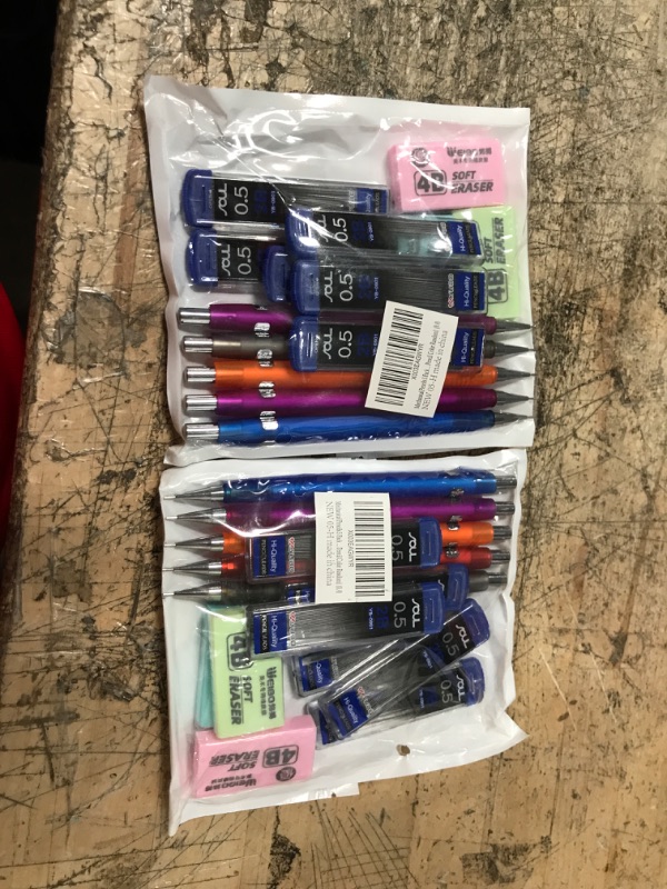 Photo 1 of 2 PACK BANJI Mechanical Pencils 5 Pack with 6 Leads and 3 Erasers for School Architects Art Writing, Painting, Sketching, Engineering (Refill 0.5, Mechanical Pencil Color Random) (0.4) 0.40 Micron