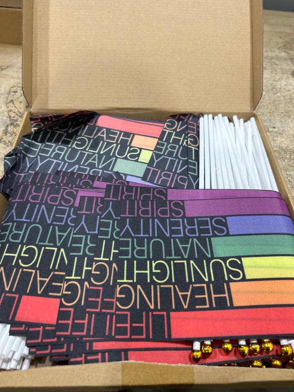 Photo 2 of 100 Pack Progress Rainbow Pride Flag Bulk, Mini Flag Hand Held Flag Stick Flag, 5.5 x 8.2 Inch LGBTQ Flags, Pride Accessories Progress Supplies for Pride Party Decorations Parades, Rainbow Festival