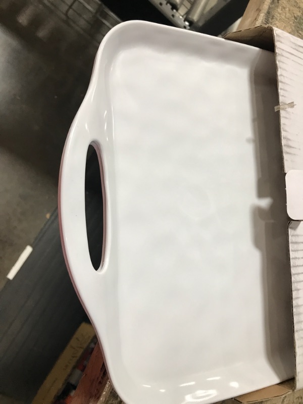 Photo 1 of TP Serving Tray with Handles, Large Rectangle Melamine Serving Platter Set of 2, White (19” x 12”) White 19'' x 12''