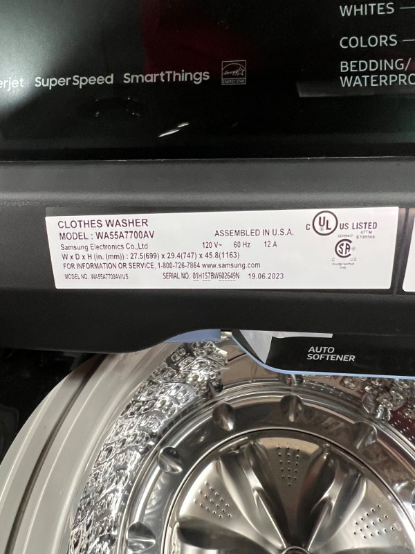 Photo 5 of Samsung WA55A7700AV
28 Inch Smart Top Load Washer with 5.5 cu. ft. Capacity, Wi-Fi Enabled, 12 Wash Cycles, 750 RPM