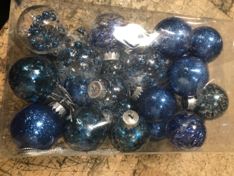 Photo 2 of 30PCS Christmas Balls Ornaments 2'' Shatterproof Christmas Tree Ornaments Set Blue and Clear Decorative Hanging Ornaments for Xmas Tree Party Holiday Decoration, Briful Blue #01 1.97"/30pcs