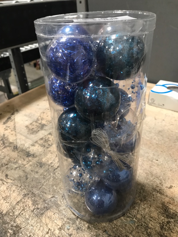 Photo 2 of 24PCS Christmas Balls Ornaments 2.4'' Shatterproof Christmas Tree Ornaments Set Blue and Clear Decorative Hanging Ornaments for Xmas Tree Party Holiday Decoration, Briful Blue #02 2.36"/24pcs