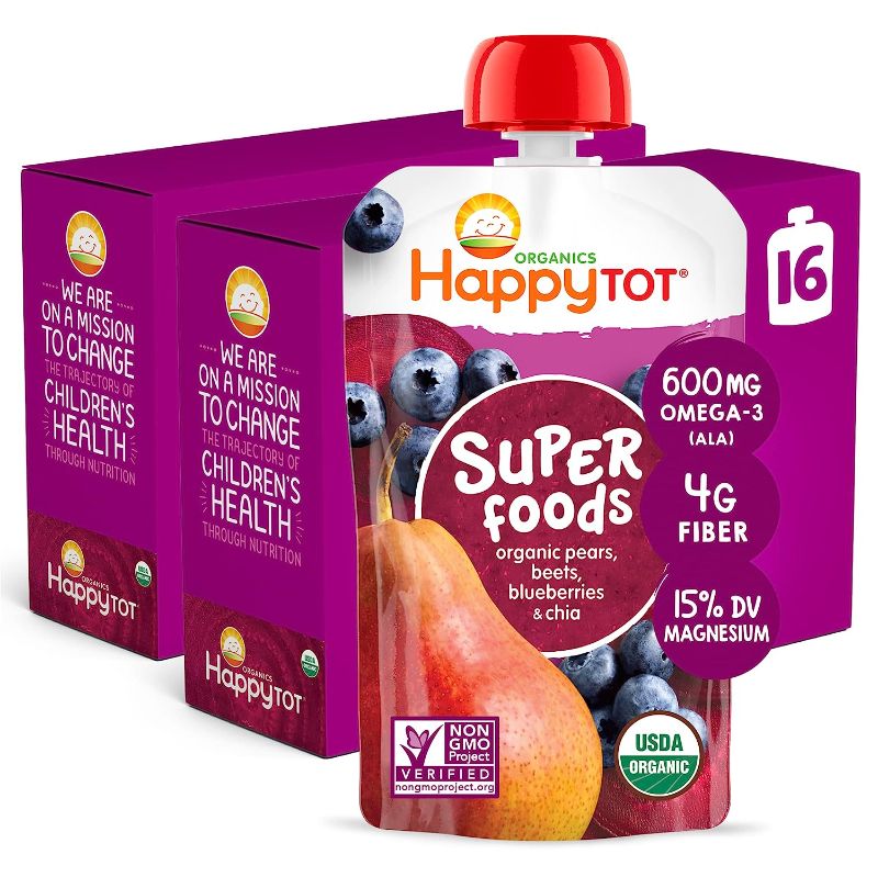 Photo 2 of 
HAPPYTOT Organics Super Foods Stage 4, Pears, Blueberries & Beets + Super Chia, 4.22 Ounce Pouch (Pack of 16) packaging may vary Best by 3/24