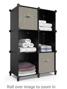 Photo 1 of 6-Cube Storage Organizer, Closet Organizer Storage Cabinet Shelf Bookcase Bookshelf with Metal Hammer, Storage Cubes Organizer Cabinet for Kids, Closet, Bedroom, Bathroom(11.8x11.8x11.8 inch)Black
